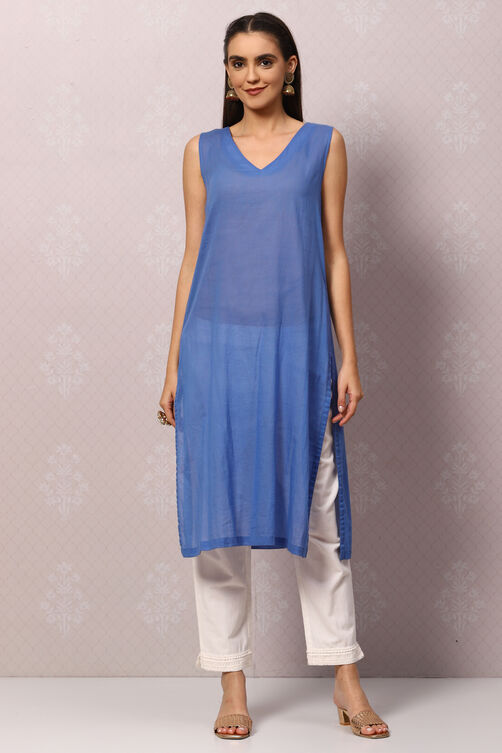White And Blue Cotton Kaftan Set image number 1
