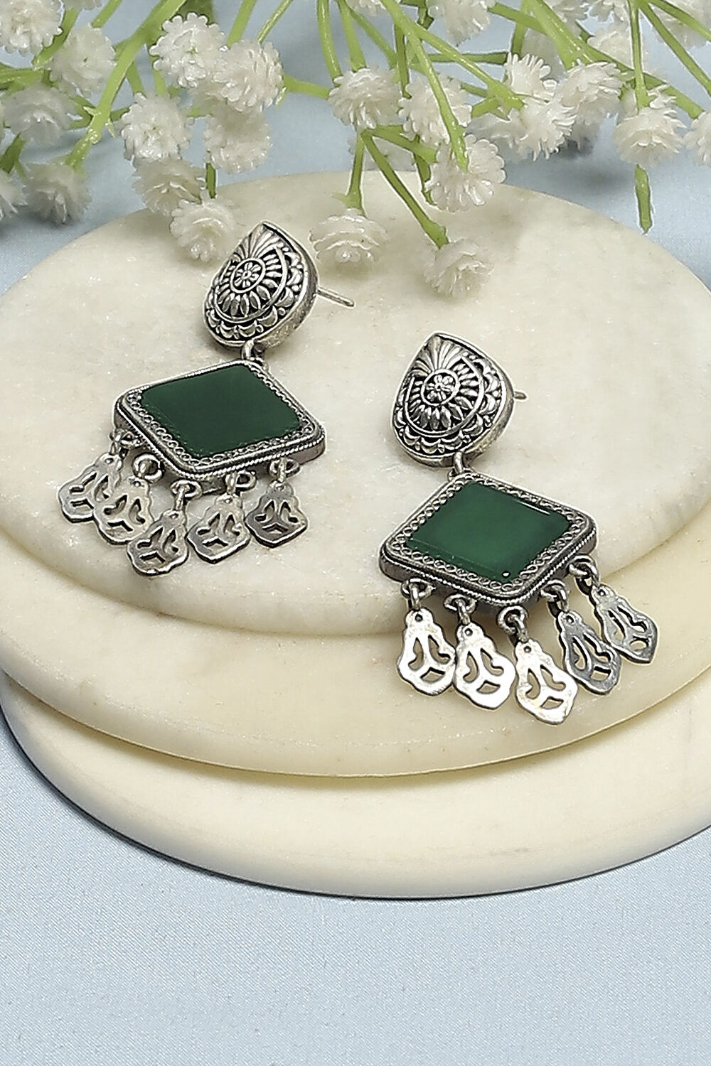 Green Brass Danglers image number 0