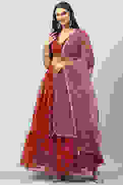 Red Art Silk Lehenga Set image number 5
