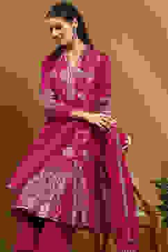 Berry Pink Yarn Dyed Kalidar Suit Set image number 6