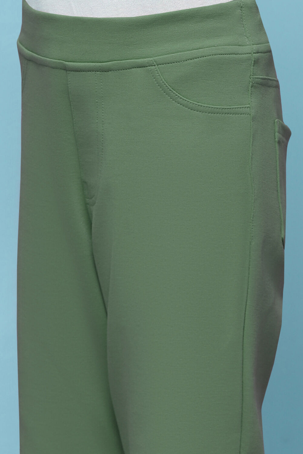 Moss Green Cotton Lycra Skinny Jeggings image number 1