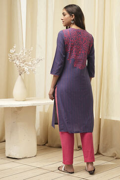 Purple Cotton Straight Printed Kurta image number 3