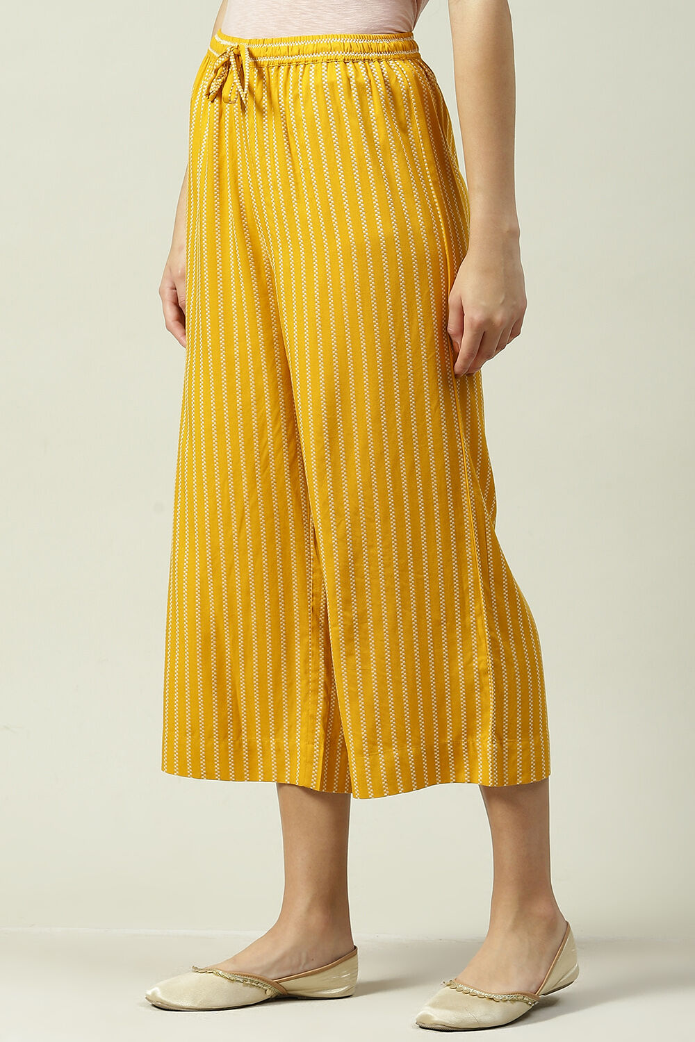 Mustard Cotton Straight Palazzo image number 2