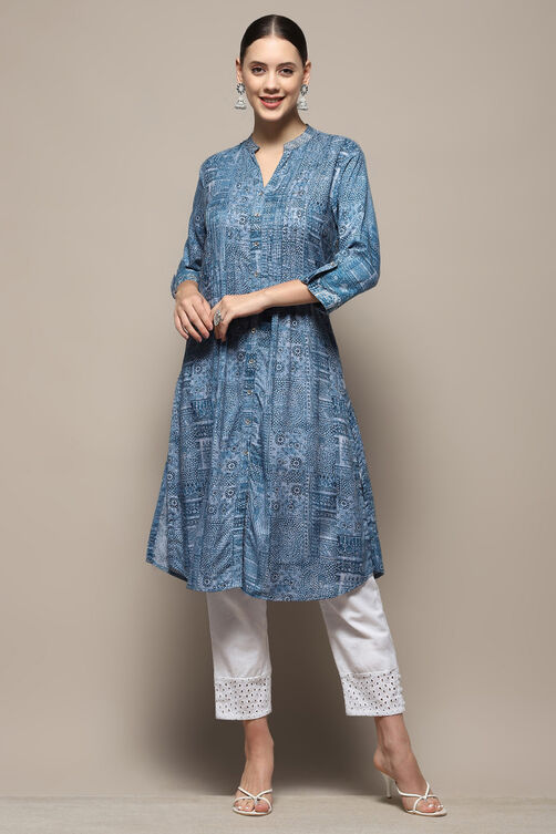 Beige Gathered Printed Straight Kurta image number 6