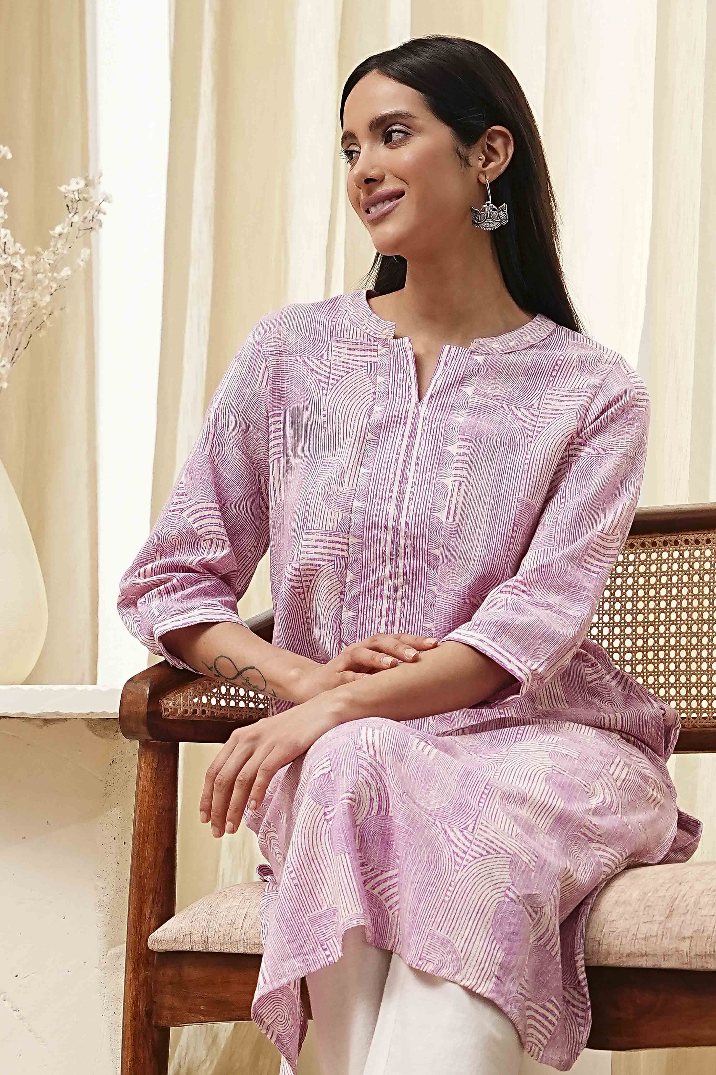 Yellow Cotton Printed Straight Kurta image number 6