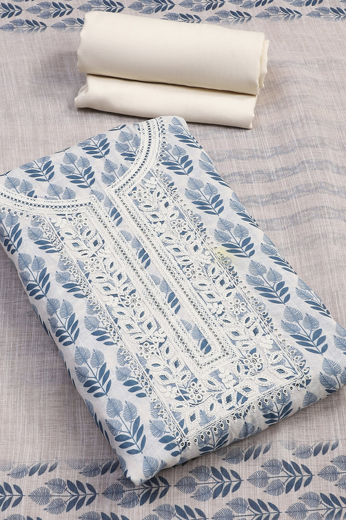 Black Linen Blend Machine Embroidered Unstitched Suit Set image number 3