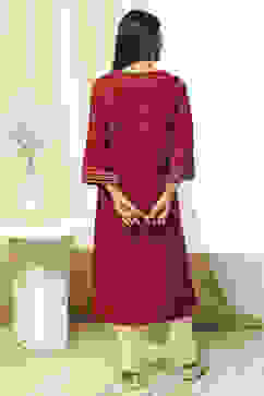 Red Printed Straight Kurta image number 3