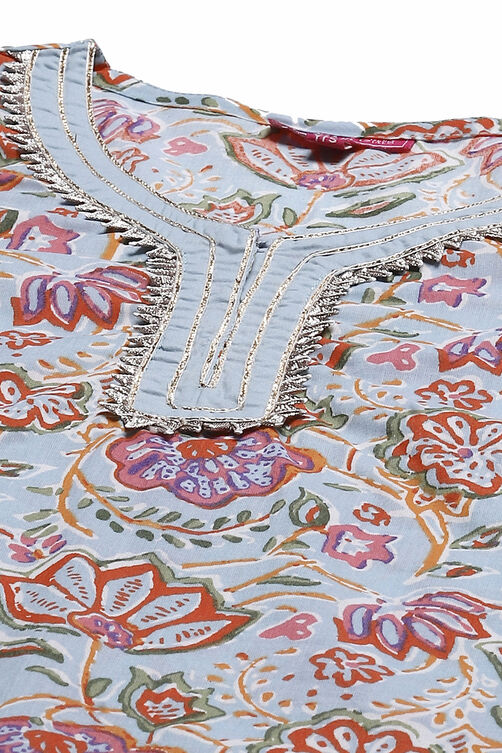 Powder Blue Cotton Girls Sharara Kurta Sharara Suit Set image number 1