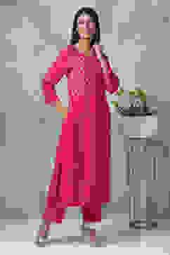 Fuchsia Rayon Straight Kurta Pants Set image number 0