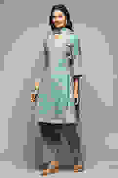 Sap Green Cotton Blend Kalidar Kurta Salwar Suit Set image number 5