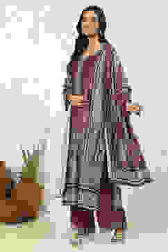 Rust Velvet Digital Print Unstitched Suit Set image number 4