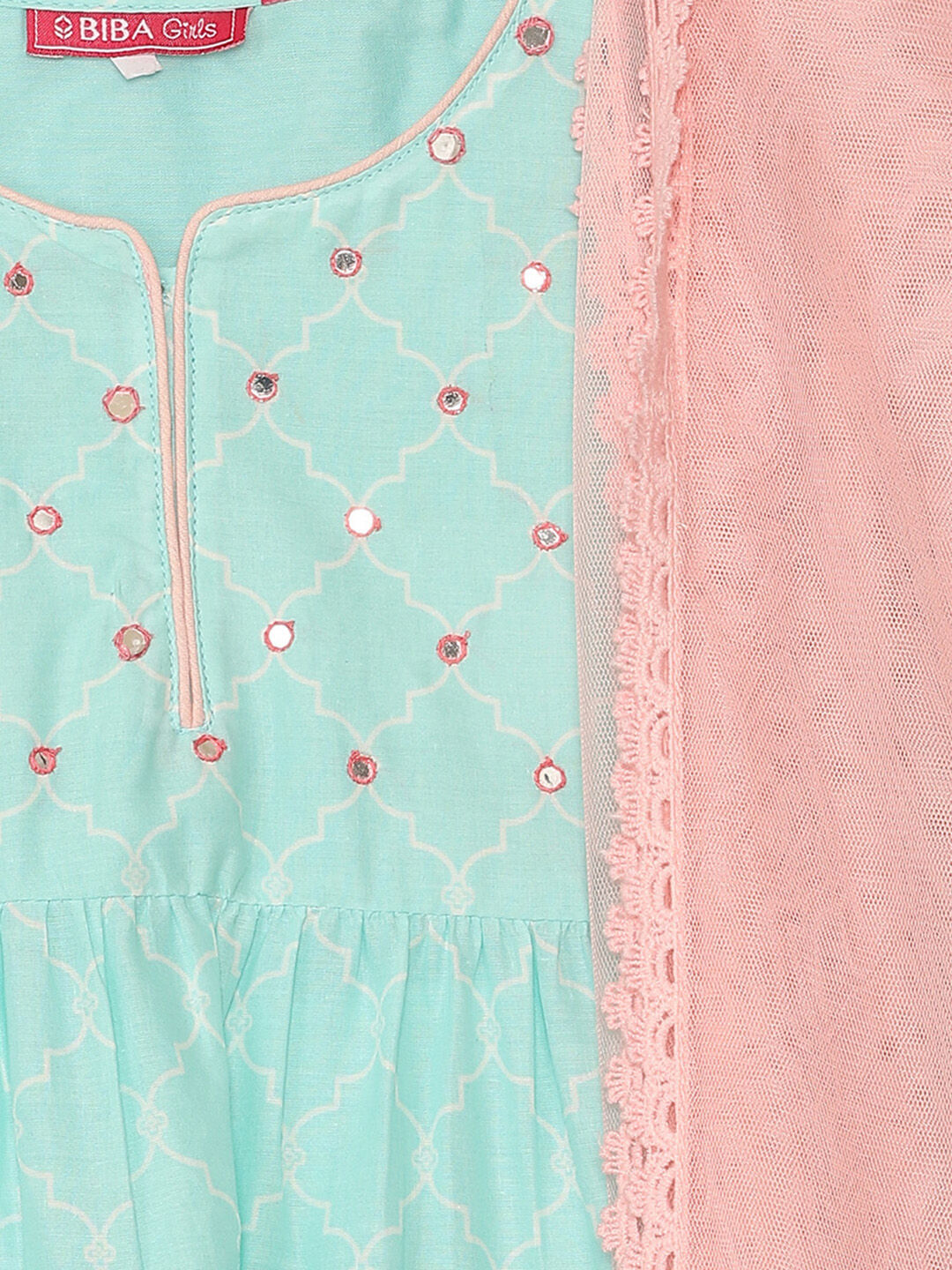 Sky Blue Cotton Anarkali Kurta Churidar Suit Set image number 1