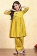 Yellow Polyester Dyed Gathered Kurta Pants Set