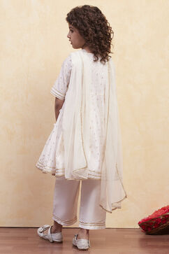 White Polyester Anarkali Suit Set image number 4