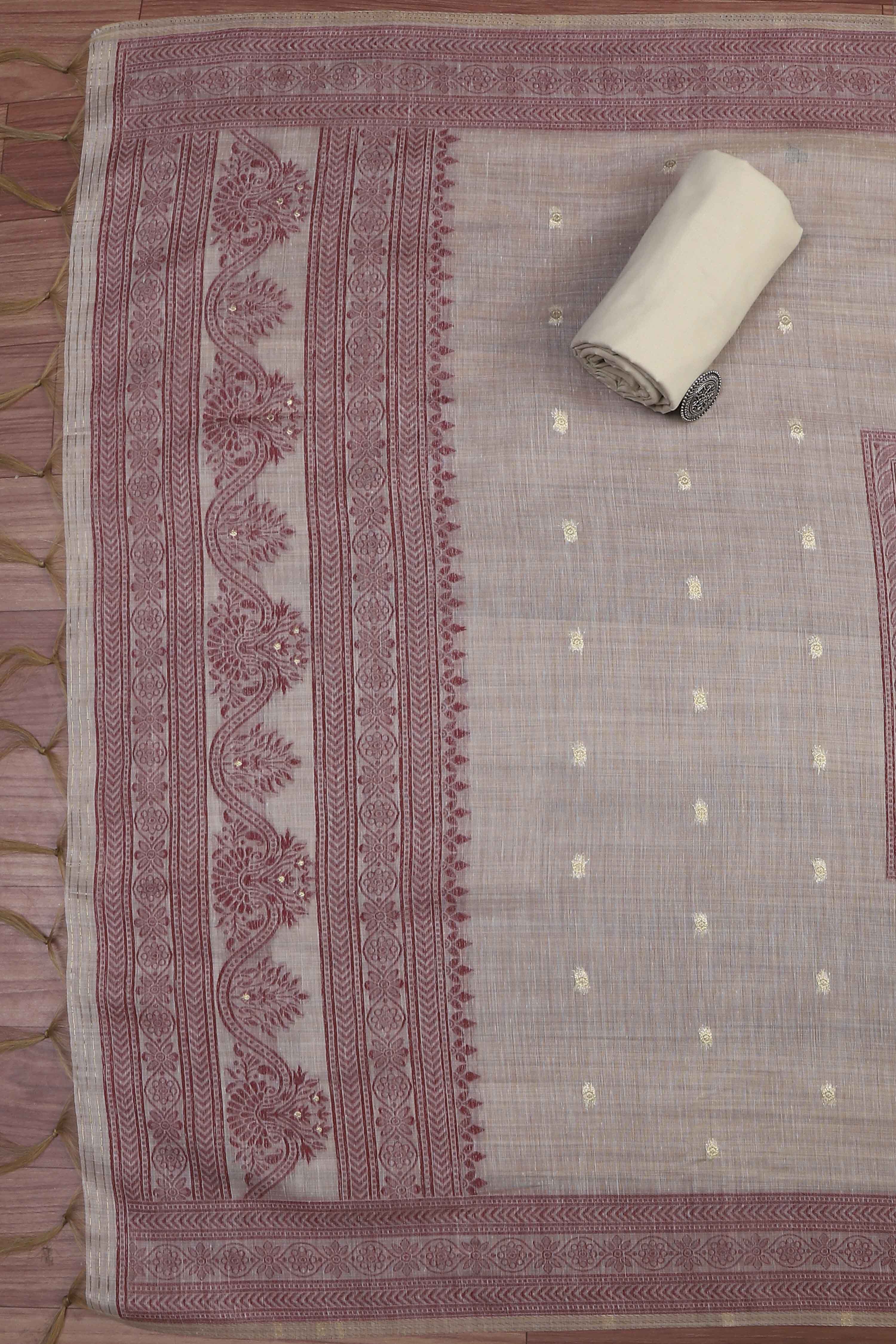 Pink Cotton Royal-Mughal Booti Print Unstitched Suit Set image number 3
