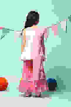 Off White & Peach Cotton Gathered Kurta Garara Suit Set image number 4