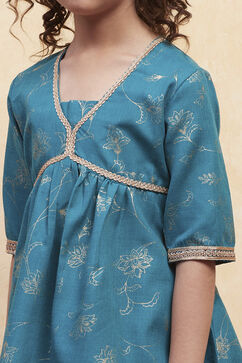 Teal Green Printed Peplum Suit Set image number 1