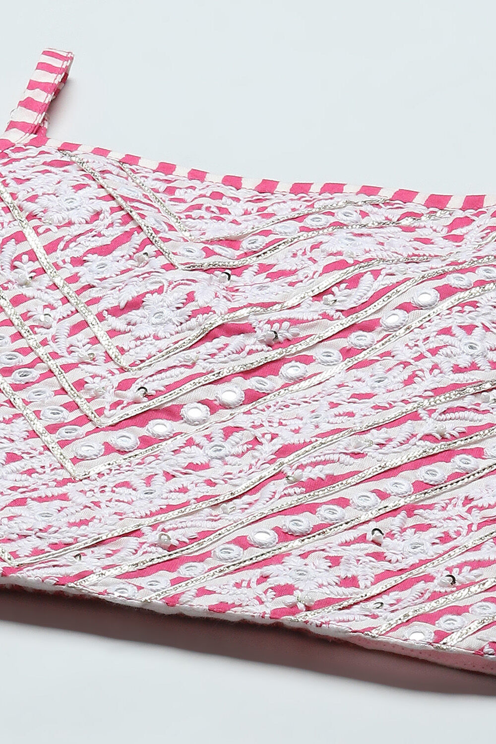 Pink Cotton Embroidered Blouse & Lehenga With Net Dupatta image number 1