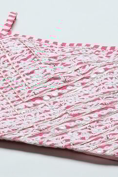 Pink Cotton Embroidered Blouse & Lehenga With Net Dupatta image number 1