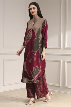 Berry Printed Straight Kurta Set image number 3