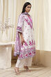 White and Pink Cotton Printed Straight Suit Set image number 5