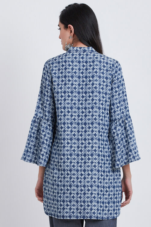 Denim Blue Cotton Straight Printed Kurta image number 5