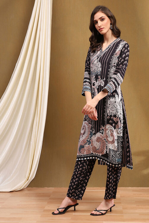 Black Viscose Straight Kurta Set image number 3
