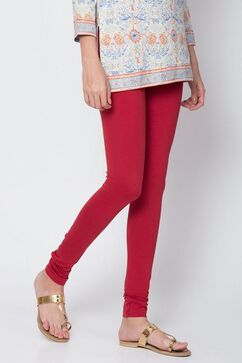 Red Cotton Blend Solid Churidar image number 0
