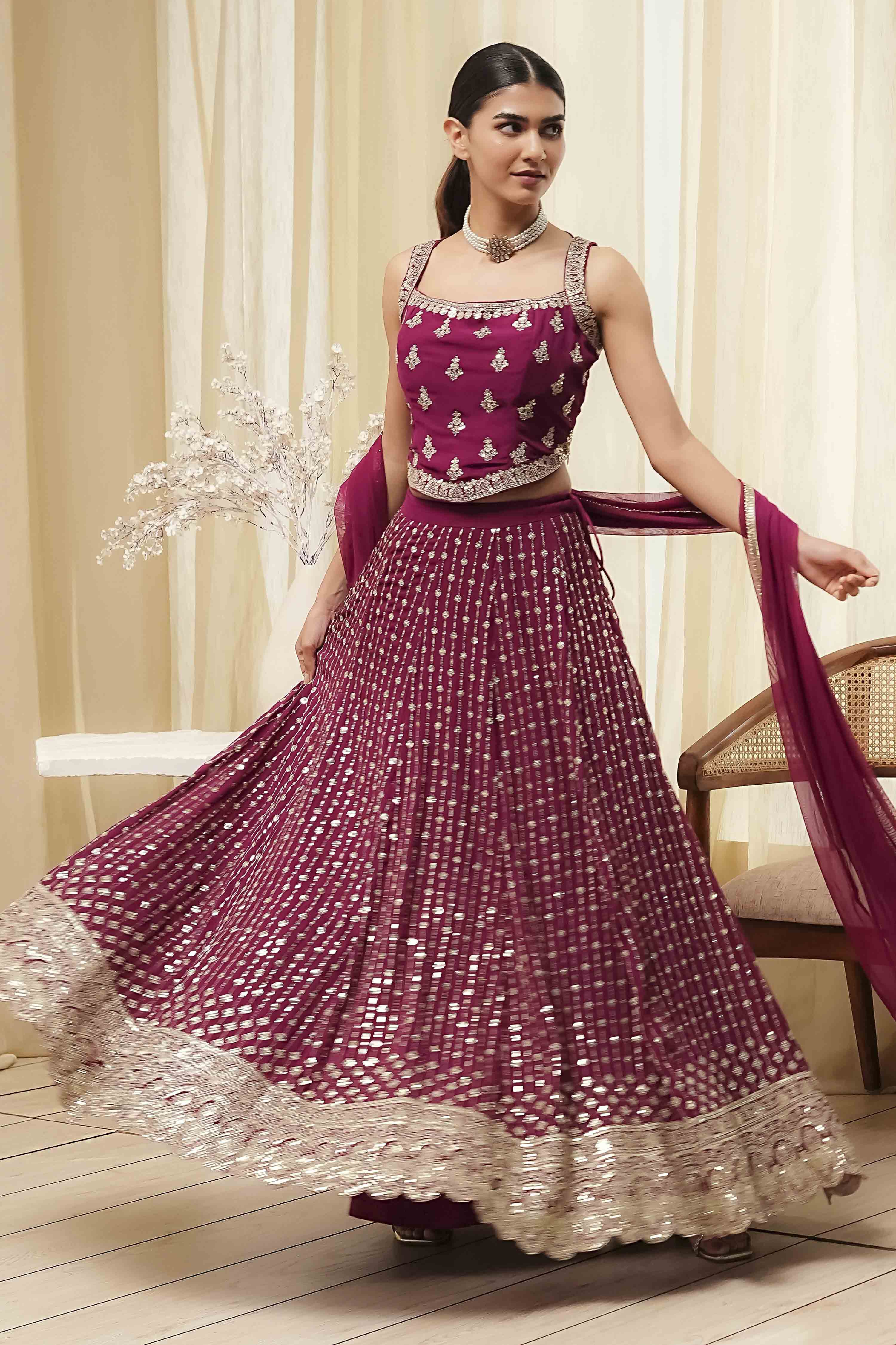 Burgundy Georgette Lehenga Set  image number 0