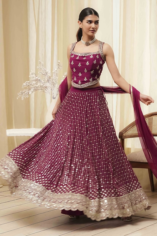 Buy Burgundy Georgette Lehenga Set Online at Biba India Buy Burgundy Georgette Lehenga Set Online at Biba India