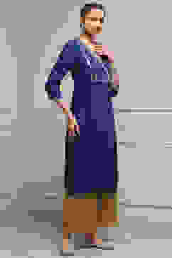 Blue Viscose Rayon Straight Dyed Kurta image number 4