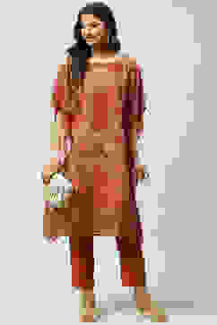 Brown Art Silk Kaftan Set image number 6