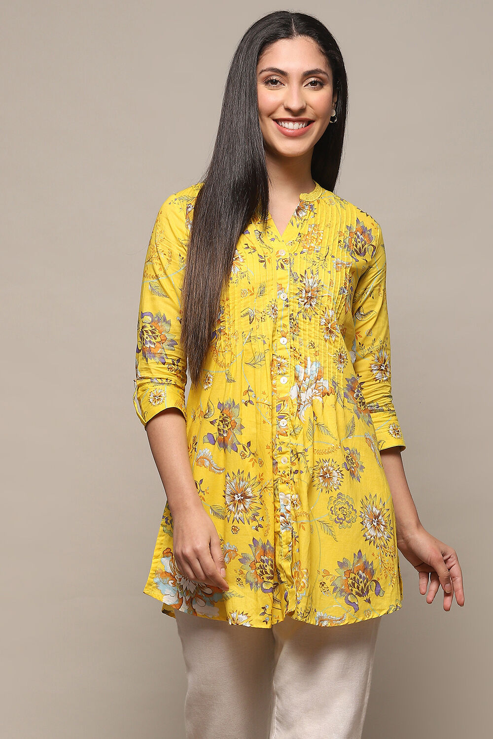 Off White Cotton Straight Kurti image number 5