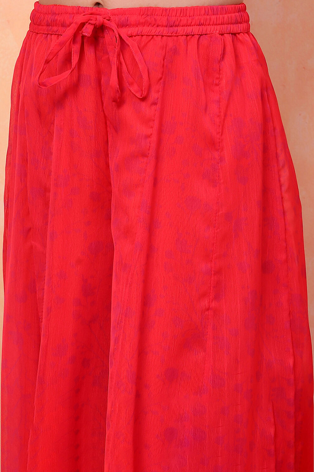 Coral Chiffon Floral Printed Festive Gathered Suit Set image number 2