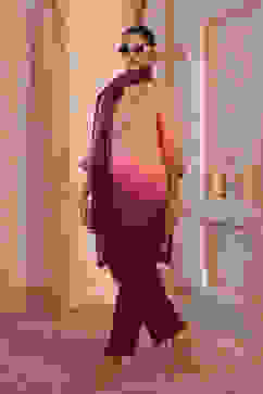 Peach Viscose Blend Straight Suit Set image number 3