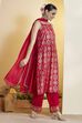 Red Geometric Printed Straight Viscose Blend Kurta Set image number 5