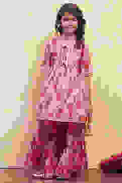 Pink Cotton Printed Gathered Suit Set image number 6