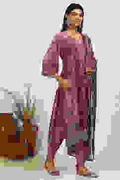 Pink Velvet Digital Print Unstitched Suit Set image number 6