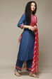 Off White & Blue Rayon Straight Kurta Palazzo Suit Set image number 6