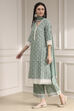 Nude-Toned Chanderi Straight Suit Set image number 2