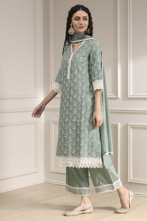 Nude-Toned Chanderi Straight Suit Set image number 2