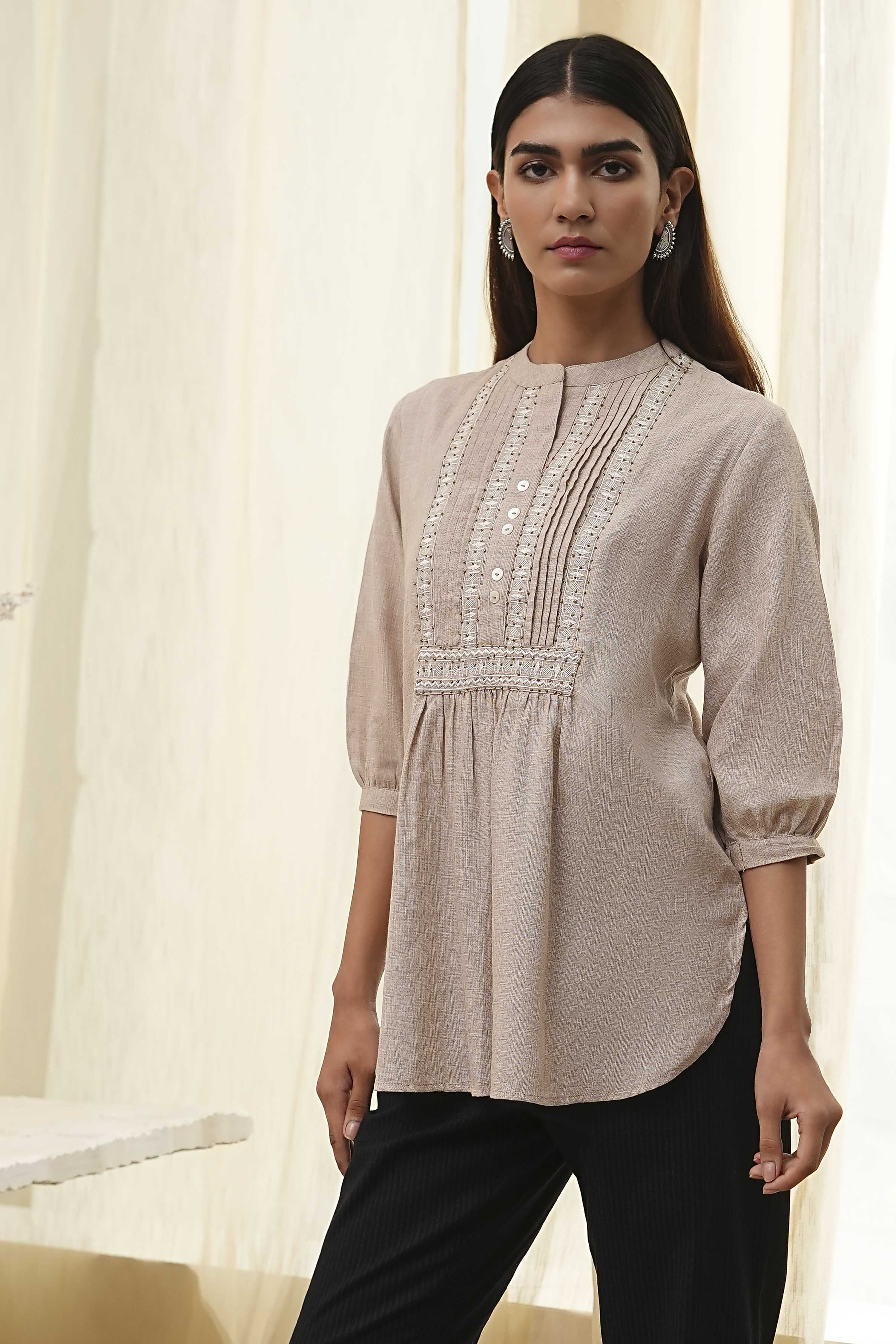 Black Cotton Yarn-Dyed Short Straight Kurta image number 2