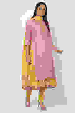 Pink Cotton A-Line Kurta Churidar Suit Set image number 4