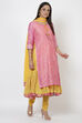 Pink Cotton A-Line Kurta Churidar Suit Set image number 4