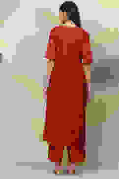 Red Flared Poly Modal Fusion Wear 2 Piece Set image number 5