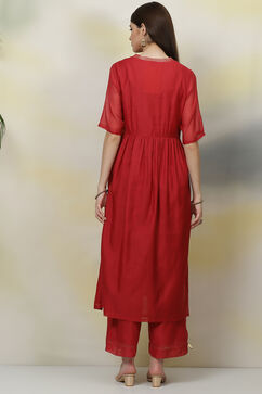 Red Flared Poly Modal Fusion Wear 2 Piece Set image number 5