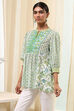Green and White Pleated Short Kurta image number 2