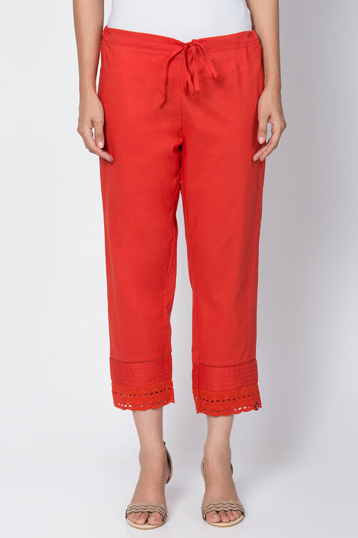 Red Cotton Solid Pant image number 1