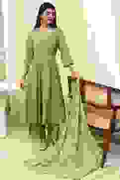 Green Cotton Foil Printed Anarkali Suit Set image number 0