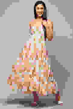 Off White Polyester Tiered Dress image number 0